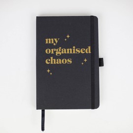 Stickerscape Foiled Notebook (Organised Chaos - Black/Gold) Gift for Mum, Friend or Teacher A5 Lined Hardback Recycled Paper