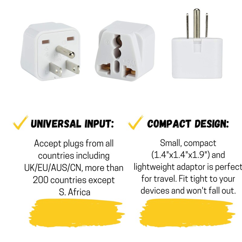 Bates- US Plug Adapter, 2 pc, Travel Adapter, Europe to