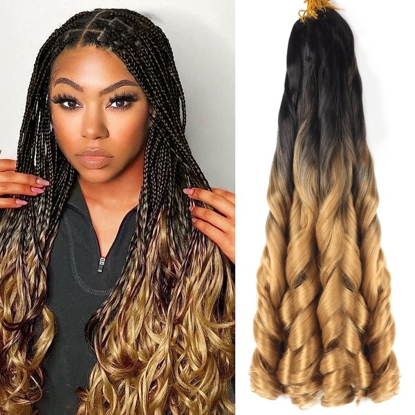 8 Packs French Curly Braiding Hair 22 Inch Loose Wave Spiral Curly Crochet Hair for Black Women Pre Stretched Braiding Hair with Curly Ends (22 Inches, 1B/27)