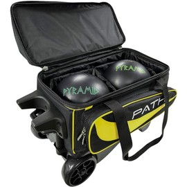 Pyramid Path Premium Deluxe Double Roller with Oversized Accessory Pocket Bowling Bag (Black/Gold)