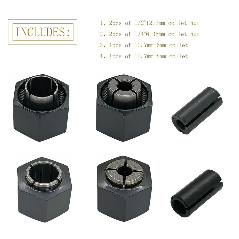 1/2”12.7mm and 1/4”6.35mm Collet Chuck And Nut Replace for Dewalt