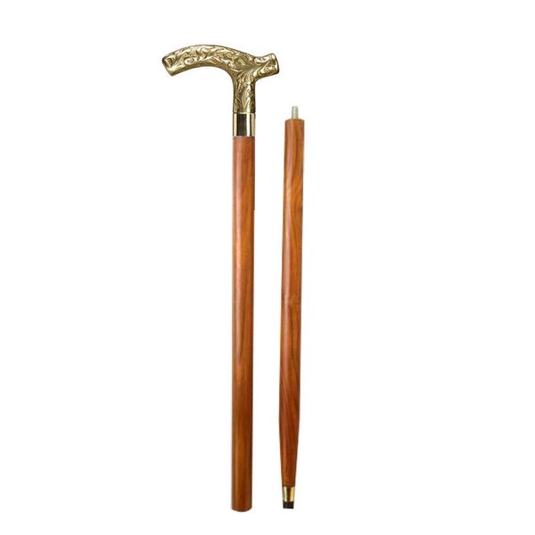 AnNafi® Men Derby Cane Walnut Maple Folding Walking Stick 2 Two Piece | Decorative Defence Victorian Peweter Solid Brass Handle -Affordable Gift! Item #HAR-9112407 | Walking Sticks for Men & Women