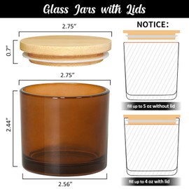 SUPMIND 4oz Candle Jars 12 Pack- Amber Empty Glass Candle Jars with Bamboo Lids, with Stickers and Labels, Bulk Small Candle Jars for Making Candles Containers - Dishwasher Safe