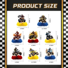 8 Pcs Four Wheeler ATV Quad Bike Party Decoration, Quad Dirt Bike Theme Honeycomb Centerpieces 3D Double Sided Table Decor Supplies for Motorcycle Party Decorations