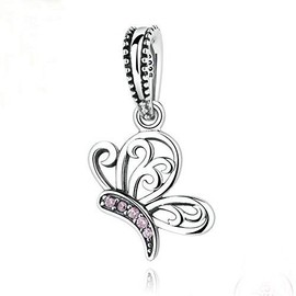 Butterfly 925 Sterling Silver Pink Charm Beads for Fashion Charms Bracelet & Necklace