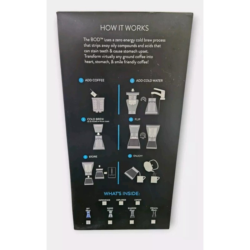 BodyBrew BOD Cold Brew Coffee System Stainless Steel Filte Shatter-Proof