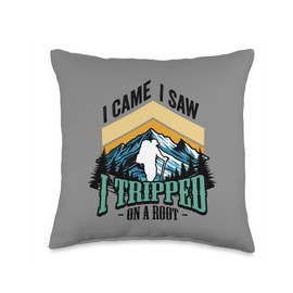 Funny Hiking I Came I Saw Tripped On Root Hiker Camper Retro Throw Pillow