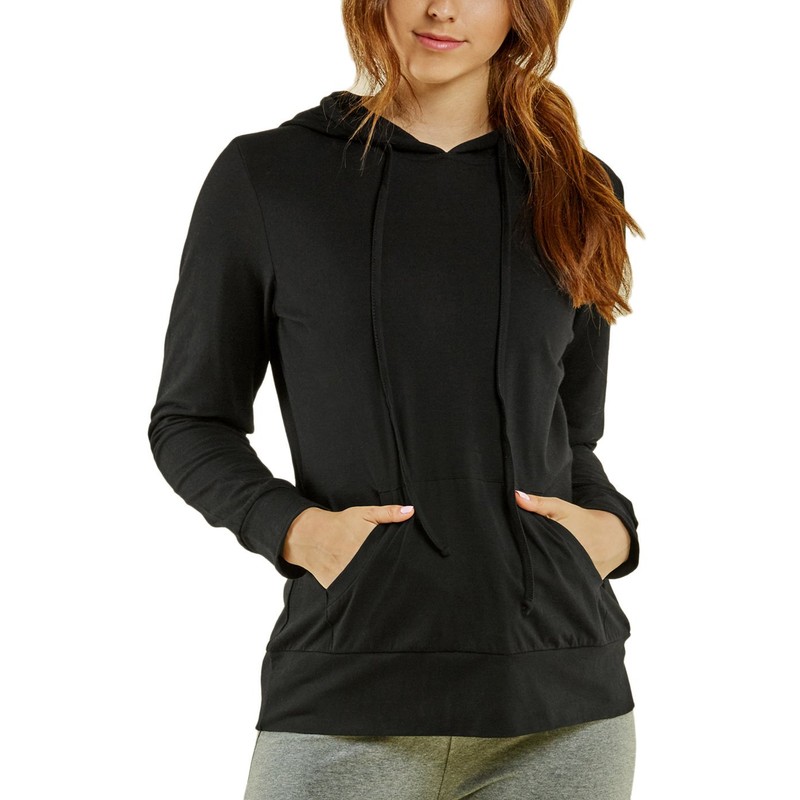 Sofra Women's Thin Cotton Pullover Hoodie Sweater (M, Black -