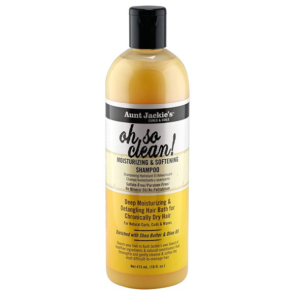 Aunt Jackie's Curls and Coils Oh So Clean Deep Moisturizing and Softening Hair Shampoo for Natural Curls, Coils and Waves, Enriched Shea Butter, 16 oz, yellow