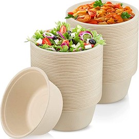 16oz Bagasse Sugarcane Bowl 50 Pcs for Hot Food Disposable Biodegradable White Paper Bowls (475ml)