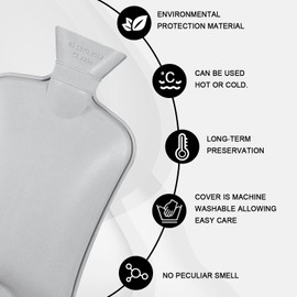 Jsdoin Hot Water Bottle with Luxury Cosy Faux Fur Cover UK, 2L Leakproof Hot Water Bag for Neck, Shoulder Pain and Hand Feet Warmer (Grey)