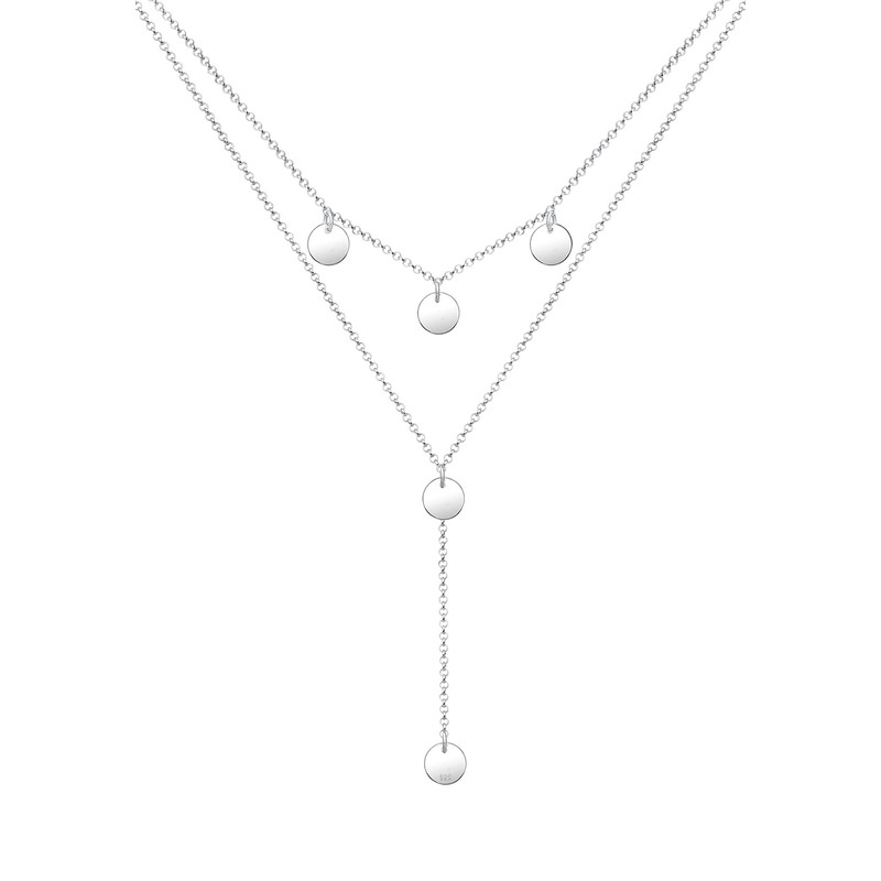 Elli Women's Y-Chain Geo Layer Circle Plate Necklace in 925