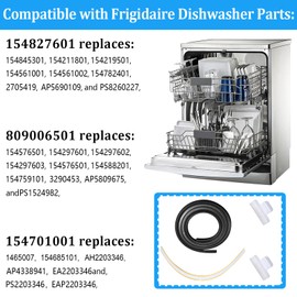 154827601 Dishwasher Door Seal, 809006501 Lower Seal and 154701001 Splash Shield Kit - Dishwasher Bottom Door Seal Gasket Kit Compatible with Frigidaire Kenmore