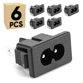 C8 Panel Mount Plug Adapter, 250V AC 2.5A 2 Pins IEC Inlet Module Plug Power Connector Socket Straight (6-Pack).