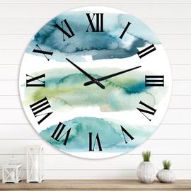 Designart 'Blue and Green Clouds I' Modern wall clock - 36 in. high, 36 In. Wide