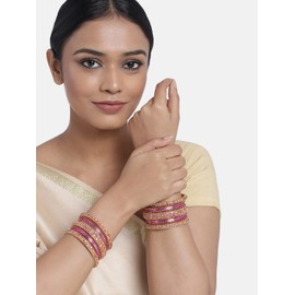 Aheli Ethnic Colorful Bangles Chudha Set Stone Studded Bangle Set Indian Wedding Wear Fashion Jewelry Gift for Women Pink