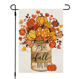 CROWNED BEAUTY Fall Pumpkins Garden Flag Mason Jar 12x18 Inch Double Sided Burlap for Outside Welcome Small Seasonal Autumn Yard Decoration CF1846-12