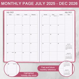 2025-2026 Planner - Weekly & Monthly Planner Runs from Jul 2025 to Dec 2026, 5.8" x 8.25", 18 Monthly Planner, 14 Notes Pages, Inner Pocket, PU Leather Hard Cover, Rose Month Planners 2025-2026