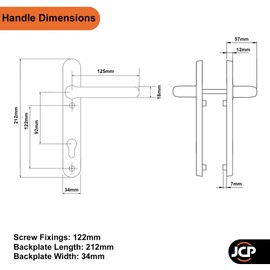 JCP PRO uPVC Door Handle Pair Set Sprung 92 PZ 92mm, Backplate 212mm x 34mm (122mm Screw Centres, Polished Chrome)