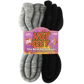 HOT FEET Thermal Socks For Women - Warm & Thick Insulated Crew Socks for Cold Winter Weather, Cute Colorful Womens Warm Socks. Black/Gray Marl