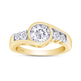 SAVEARTH DIAMONDS 1 Carat Center 6MM Round Cut Lab Created Moissanite Solitaire Swirl Engagement 5 Stone Bridal Ring For Women In 14K Yellow Gold Over Sterling Silver (G-H Color,VVS1 Clarity 1 Cttw)-8