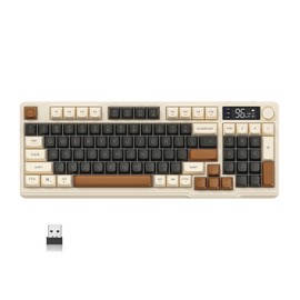 ZIYOU LANG Wireless Gaming Display Screen & Knob Keyboard, Silent Membrane Switches Membrane Keyboard with Multimedia Keys, BT 5.0/2.4Ghz Rechargeable 94Key LED Lighting Keyboard for Win/Mac