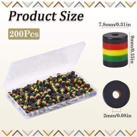 SOFPLATE 1 Box 200Pcs Rasta Beads Striped Beads 8mm Column Opaque African Jamaica Cylinder Juneteenth Black Red Green Yellow Colorful Spacer Loose Bead for Jewelry Making Bracelet Necklace DIY Crafts