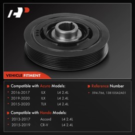 A-Premium Engine Harmonic Balancer Crankshaft Pulley Compatible with Honda CR-V 2015-2019, Accord 2013-2017 & Acura TLX 2015-2020, ILX 2016-2017/2019-2020, DOHC L4 2.4L, Replace# 138105A2A01