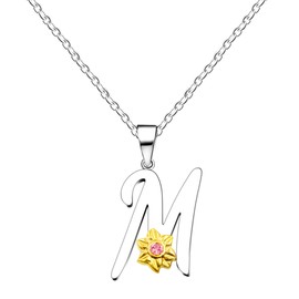 Uloveido Sunflower Pendant Letter Alphabet Necklace With Initials Sunflower Gifts Jewelry for Daughter Granddaughter (M)