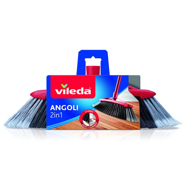Vileda 137396 2-in-1 Double Corner Indoor Broom, 2-in-1 Fiber Technology, Effective Against All Kinds of Dirt