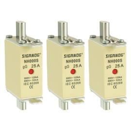 SIGANDG NH Fuse Insert NH000 25A gG Front Display Combination Detector Pack of 3