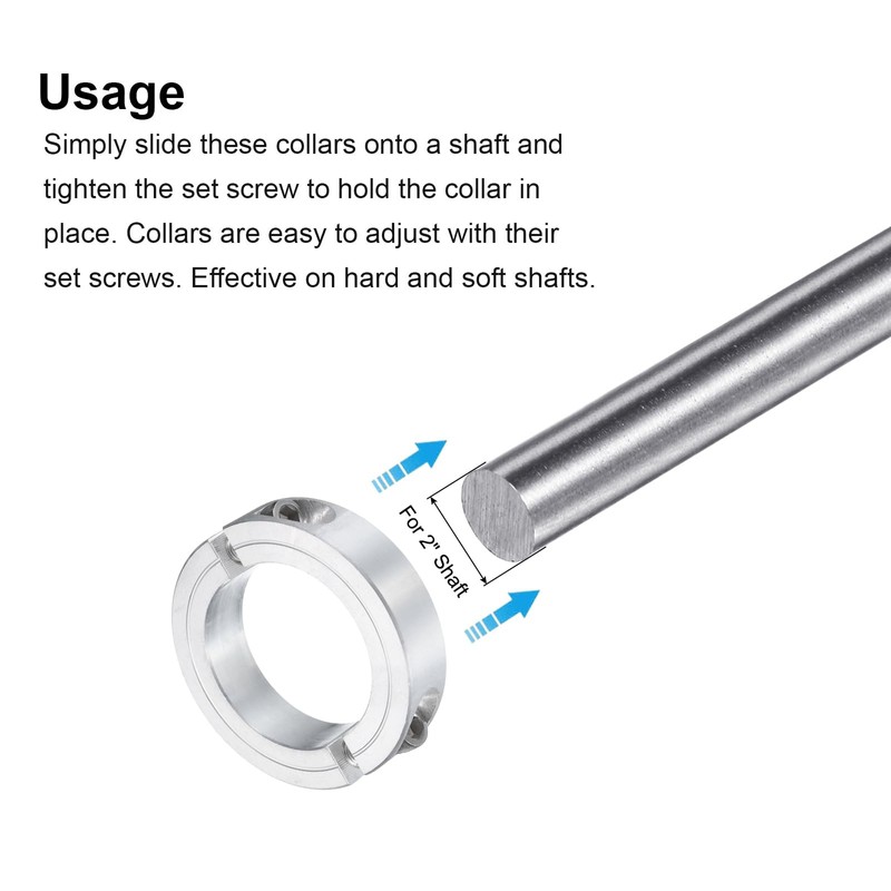 sourcing map 2Pcs Double Split Clamp-On Shaft Collar for 2"