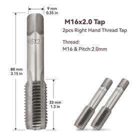 M16x2.0 Tap, M16 Metric Hand Thread Tap, HSS 6542 Right Hand M16 X 2.0mm Tap (2PCS)