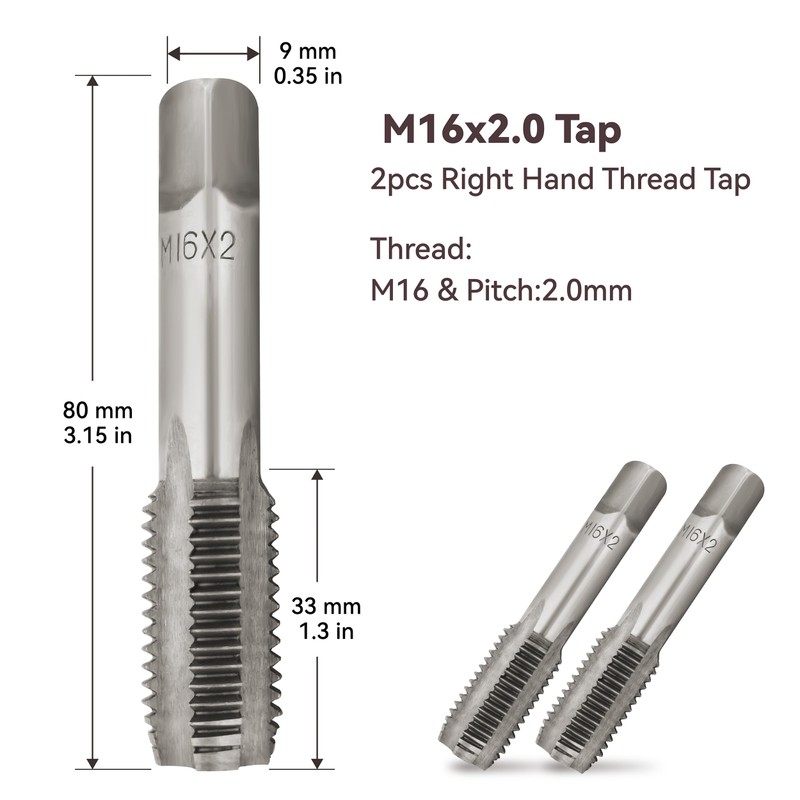 M16x2.0 Tap, M16 Metric Hand Thread Tap, HSS 6542 Right