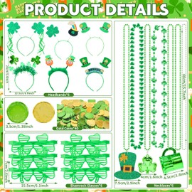 Seifar 202 Pack St. Patricks Day Accessories, Shamrock Glasses Necklaces Bracelets Headbands Mustaches Tattoos Stickers Gold Coins St. Patrick's Day Accessories Irish Decorations Supplies