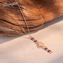 Montana West Wrangler Gold Pendant Y Necklace for Women Western 14K Plated Natural Healing Stone Cowgirl Trendy Jewelry, Stainless Steel, Quartz