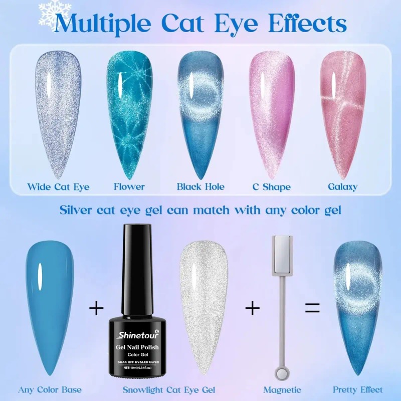 6 Uds 9d Cristal Holográfico Efecto Ojo De Gato Esmalte+imán