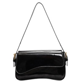 feujury Shoulder Bag for women Y2K Crossbody Vegan Leather Purse Straps Retro Clutch Hobo Hadbags with 2 Removable (B01 Black)