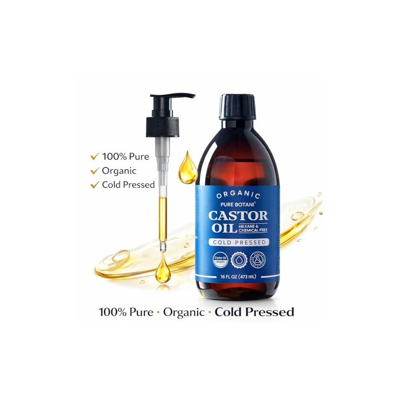 Castor Oil Organic Cold Pressed,100% Pure Hexane Free, Unrefined Natural