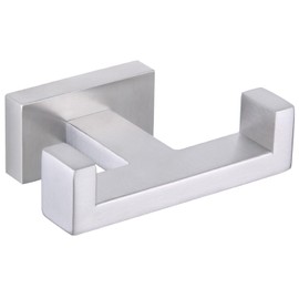 APLusee Square Double Towel Hook, 304 Stainless Steel Dual Coat Holder, Modern Bathroom Kitchen Storage Hanger Wall Mounted, Brushed Nickel