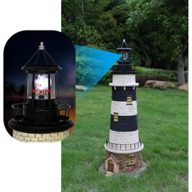 Solar Lighthouse Rotating Light - 360 Degree Rotating Lamp Courtyard Decoration Waterproof Garden Smoke Towers Statue Lights for Outdoor Garden Pathway Patio