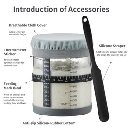 Sourdough Starter Jar,50oz Wide-Mouth with Non-slip silicone rubber Bottom Sourdough Starter Kit,Date Marked Feeding Band, Thermometer, Cloth Cover & Bamboo Lid, Reusable Sourdough Bread Baking