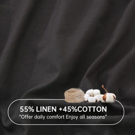 Simple&Opulence Linen Fitted Sheet (1 Piece) - 14 Inch Deep Pocket Mattress Cover Natural Flax Cotton Blended Soft Breathable Bedding - Dark Grey, Full Size
