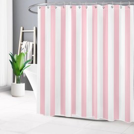 LB Pink and White Striped Fabric Shower Curtain for Bathroom with 12 Hooks, Vertical Stripe Geometric Shower Curtains for Bathroom, Modern Farmhouse Chic Style Bathroom Shower Curtains, 72x72 Inch