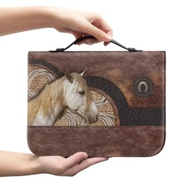 STUOARTE 3D Horse Print Bible Cover Case for Women Girls Pu Leather Bible Tote Scripture Bag Book Protective Bible Carrying Carrier Church Religious Journaling Organizer