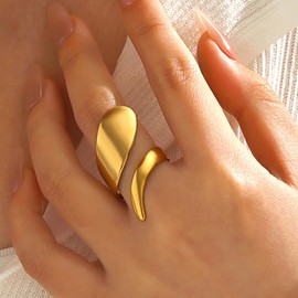 Chunky Gold Teardrop Open Knuckle Ring for Women,Exaggerated Geometric Aesthetic Statement Finger Ring,Trendy Party Banquet Jewelry Accessories Gifts(Gold)