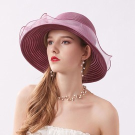 Women Organza-Kentucky-Church-Derby Hat Fascinator-Bowler Hat Bridal Floral Summer-Sun Hat for Tea Party Wedding Dress