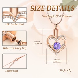 Minicremation Cremation Urn Necklace for Ashes Cremation Jewelry Heart Urn Necklace for Women Girls Birthstone Memorial Jewelry Pendant for Ashes for Human Pet
