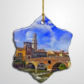 Italy Bridge Verona Christmas Ornament Xmas Tree Decor Souvenirs Double Sided Snowflake Ceramic Porcelain Home Gifts
