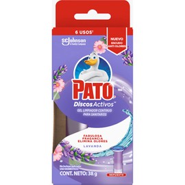 Pato Discos Activos para Inodoro, Gel Limpiador Continuo para Sanitarios, Aroma Lavanda, Cont. 1 Aplicador de 6 Usos, 38g
